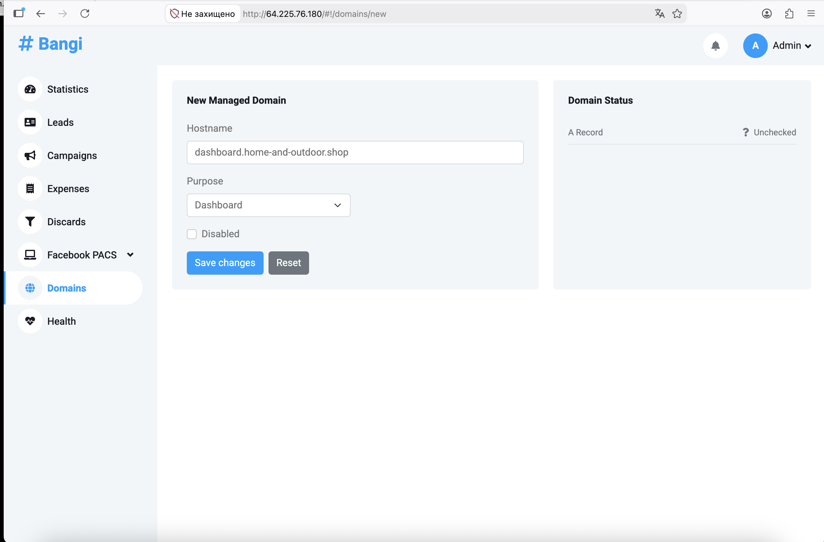 Create dashboard domain