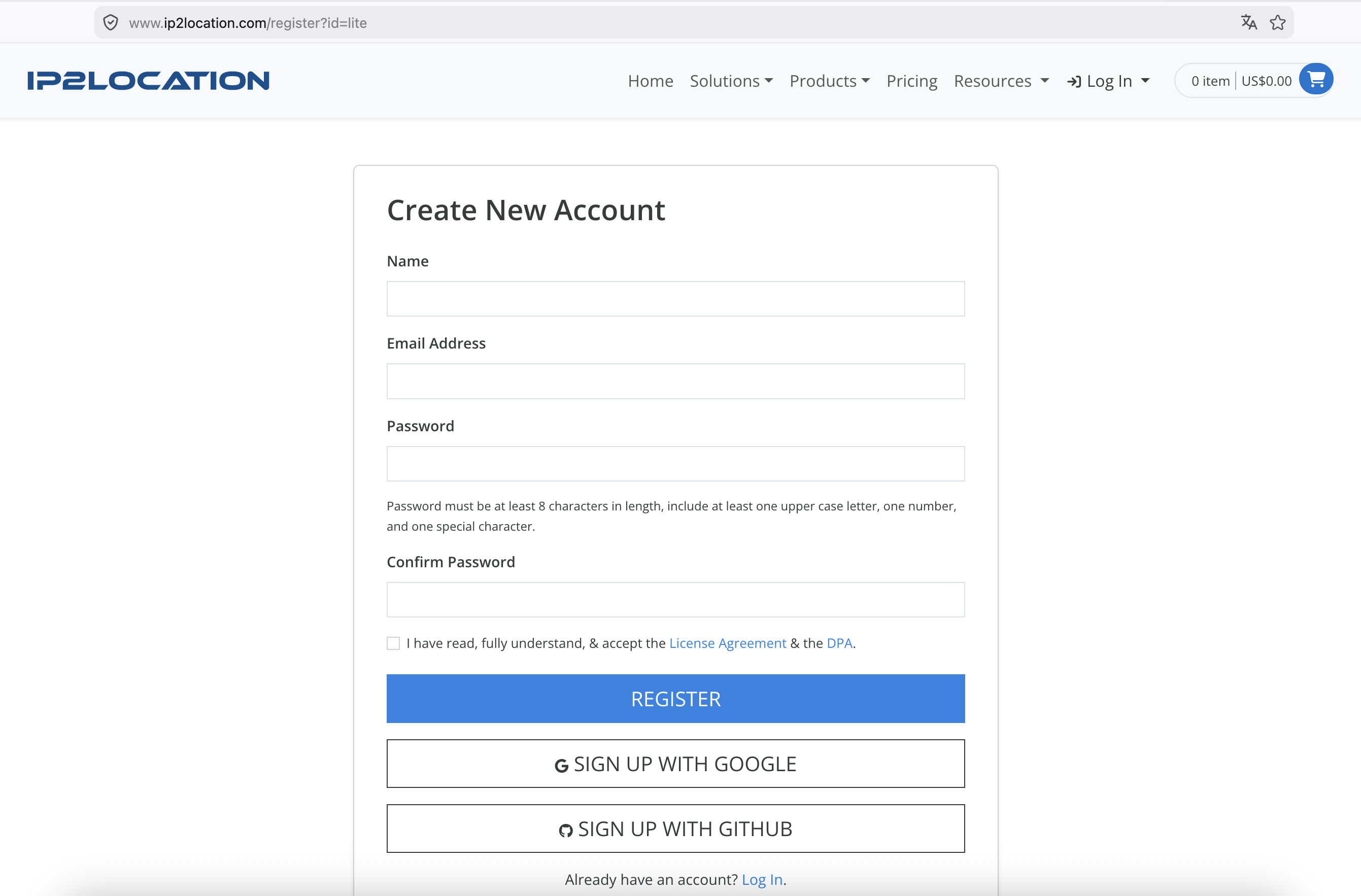 IP2Location sign up